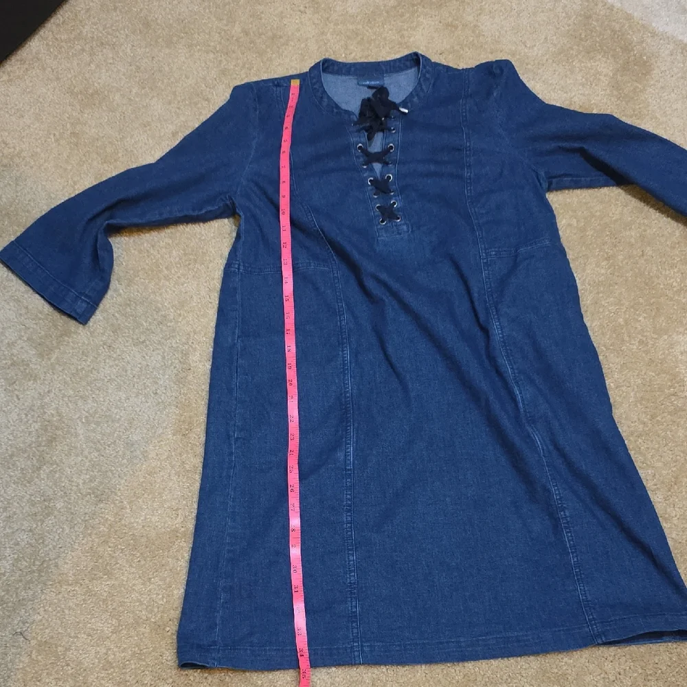 J. Jill Blue Denim Lace-Up Midi Dress 3/4 Sleeve Shift M Boho Casual - Picture 8 of 8